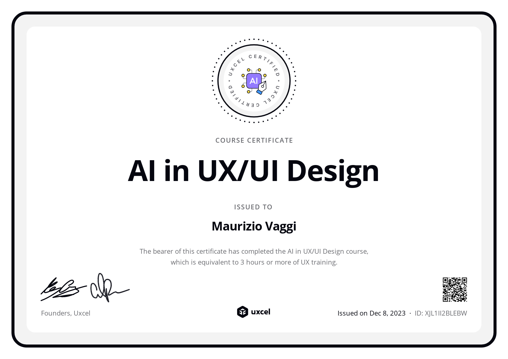 Maurizio Vaggi's certificate